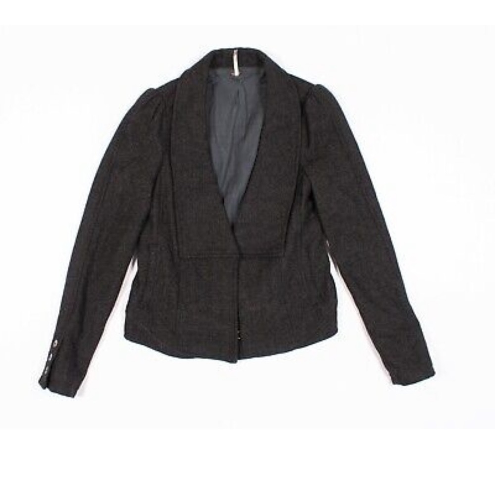 Free People Herringbone Wool Puff Sleeve Blazer, Size 0